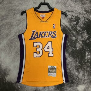 NBA 34 Shaquille O'neal Lakers 1999-00 Maillot Retro jaune imprimé